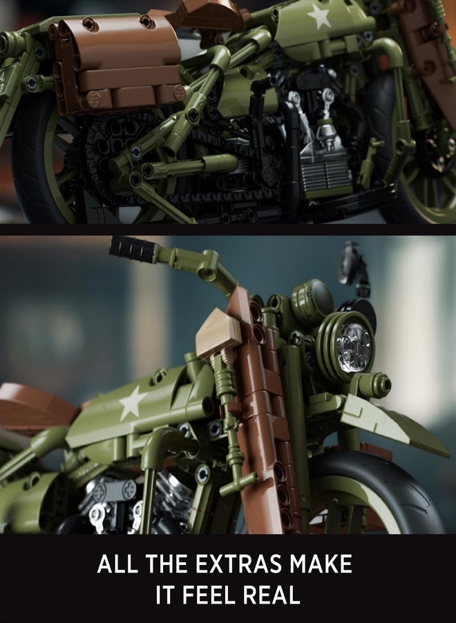 Nifeliz Motorcycle WLA Model Toy for Adults, Classic Military Bike Building Set with Authentic Features, Collectible Display Gift (833 PCS, NF10333) - Image 4